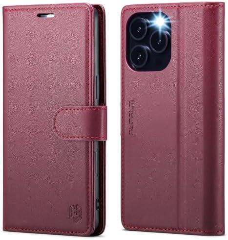 FLIPALM Wallet Case for iPhone 16 Pro 6.3", RFID Blocking Credit Card Holder, PU Leather Folio Flip Kickstand Protective Shockproof Cover for Apple 16 pro (Red)
