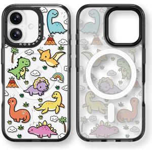 Magnetic for iPhone 16 Magsafe Case Cute - Durable Shockproof 6.6 ft Drop Impact Phone Case - Black Funny Baby Dinosaur Design for iPhone 16 6.1"