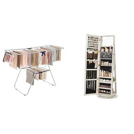 SONGMICS Clothes Drying Rack, 360° Swivel Jewelry Cabinet, ULLR52BU and UJJC006W01