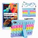 GIVEITALL for Urao 10.1 inch Tablet Case 2024, Bubble Cartoons Silicone Kids Case for Jeazans OC101/ HiGrace C107/ Zofywnas/ Freeski/ Pswarfd Tablet with Stand & Shoulder Strap & Stylus Pen (Light Blue)