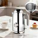SUSTEAS Electric Kettle - 57oz Hot Tea Water Boiler with Thermometer, 1500W Fast Heating Stainless Steel Pot, Cordless LED Indicator, Auto Shut-Off & Boil Dry Protection, Glossy Silver