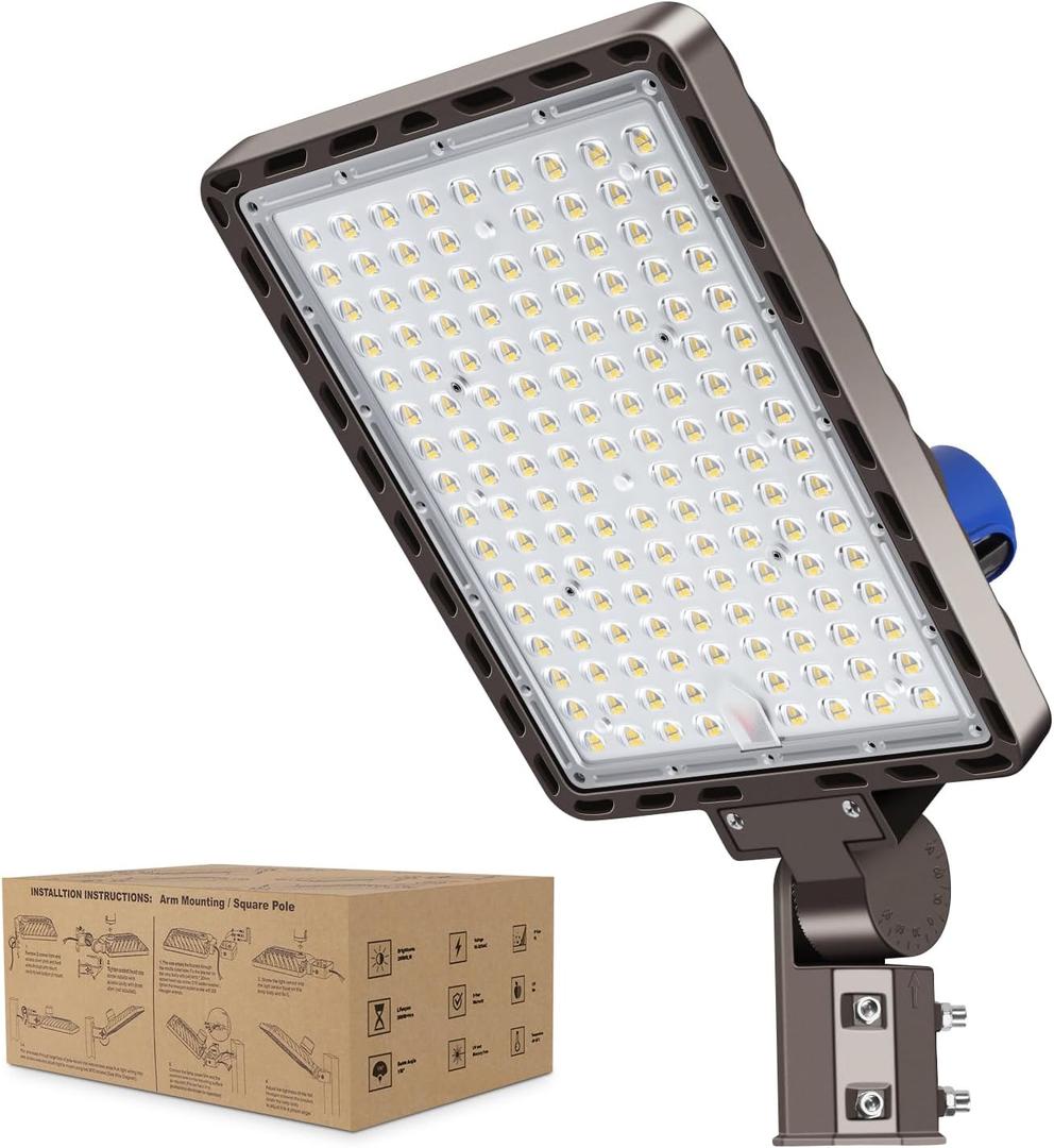 350W LED Parking Lot Light Slip Fitter Mount 52500LM Dusk to Dawn 5000K Led Flood Light Outdoor Area Security Commercial IP65 Waterproof 100-277V for Driveway Parking Lot Stadium, Slip Fitter*1