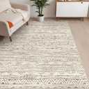 3x5 Washable Moroccan Area Rug: Soft Boho Non-Slip Geometric Rugs for Entryway Neutral Stain Resistant Indoor Floor Carpet for Bedroom Modern Farmhouse Carpets for Living Room Kitchen Beige/White (3'x5')