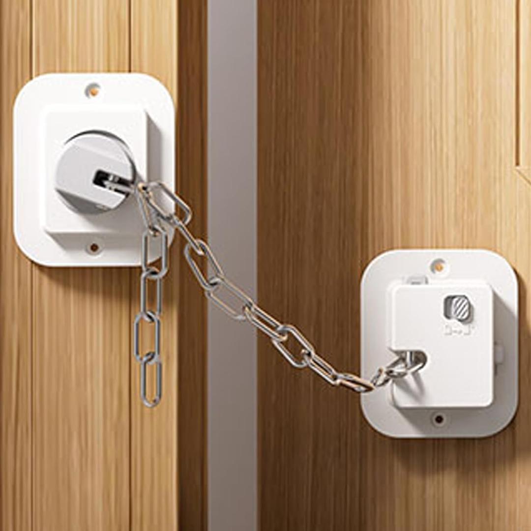 Child Proof Door Lock with Adjustable Strap, 3M Adhesive Safety Locks for Baby & Pets, No Tools Needed 4 Pack