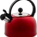2.5 Liter Whistling Tea Kettle - Modern Stainless Steel Whistling Tea Pot for Stovetop Hot Water Boiler with Cool Grip Ergonomic Handle (Wine Red, 2.5 Liter)