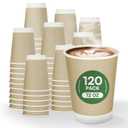 12 oz Coffee Cups Disposable Paper Cups, 120 Pack Compostable Double Wall Hot Cups, BPI Certified PLA Coated Paper Cups, Natural Kraft To-go Disposable Coffee Cups for Office Coffee Bar To Go Travel