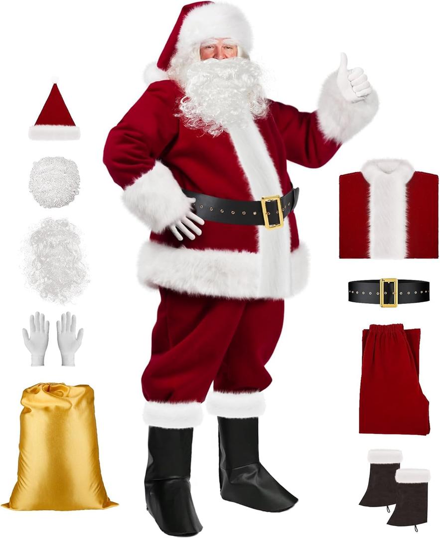 VeMee Santa Claus Costume For Men,Santa Suit,Santa Costume,Santa Suit Adults Men,Santa Outfit (XX-Large, Burgundy)