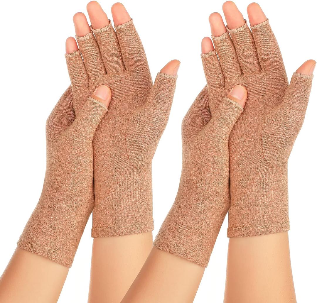 Zexhoor 2 Pairs Arthritis Compression Gloves for Women Men, Carpal Tunnel Pain Relief, Fingerless for Typing Both Hands