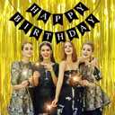 Happy Birthday Banner, Black Happy Birthday Decorations Birthday Sign for Birthday Party Backdrop Decor, Black Happy Birthday Sign Party Hanging Supplies for Girls Boys and Women