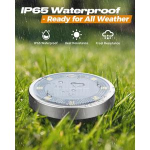 btfarm 6 Pack Solar Ground Lights Outdoor, 8 LED Solar Disc Lights IP65 Waterproof Flat Solar Light, Pathway Lights Solar Powered for Garden Lawn Patio Yard Path Landscape, Cool White