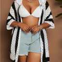 Floerns Women's Plus Size Hollow Out Lightweight Cardigan 3/4 Sleeve Knit Open Front Striped Sweaters (Black, XL)