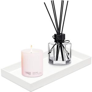 ROYALITA Acrylic Tray Bathroom Tray for Countertop, Guest Towel Holder Tray for Napkin Perfume Jewelry Makeup, Vanity Trays for Soap Dispenser, Aromatherapy, Cup & Candle, White