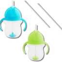 Munchkin Weighted Straw Sippy Cups for Toddlers 7oz, Leak Proof, Easy to Hold-Great toddler cups with straws, Supports Straw-use Education, Straw Cups (Blue/Green)