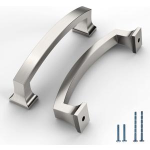 10 Pack Brushed Satin Nickel Cabinet Pulls 4 Inch(102mm) Hole Center Kitchen Cabinet Handles Drawer Pulls Kitchen Hardware Cupboard Handles Bathroom Solid Dresser Handles (4"/102MM Hole Center)