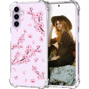 Hungo Compatible for Samsung Galaxy S23+ Plus Case, Thin Slim Cute Girly Skin Cases Protector with Airbag Bumper for Women Girls (Clear Cherry Blossom)