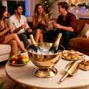 12L Large Stainless Steel Champagne Ice Bucket with Ice Scoop, Mirror Polished Punch Bowl with Detachable Stable Base, Holds Up to 10 Bottles for Parties, Weddings, Banquets and Restaurants