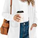 TASAMO Women's Kimono Cardigan Long Sleeve Open Front Casual Knit Sweaters Coat Oversized Soft Outwear with Pockets (White, M)