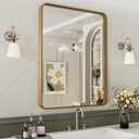 LOAAO 22X30 Inch Bathroom Mirror with Wood Grain Colored Metal Frame, Rounded Rectangle Metal Framed Bathroom Mirror, Anti-Rust, Hangs Horizontally or Vertically
