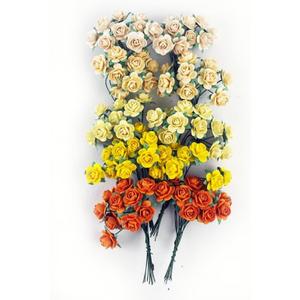 100 pcs Tiny Artificial Roses Mixed Orange Yellow Shade Five Color Mulberry Paper Flower 15-18 mm Flower Wedding Scrapbooking