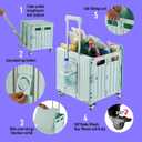 Folding Utility Cart Portable Rolling Crate Handcart Shopping Trolley Collapsible Tool Box, with Lid, on 4 Rotate Wheels, for Grocery, Shopping, Office, Camp, Teacher (Green)