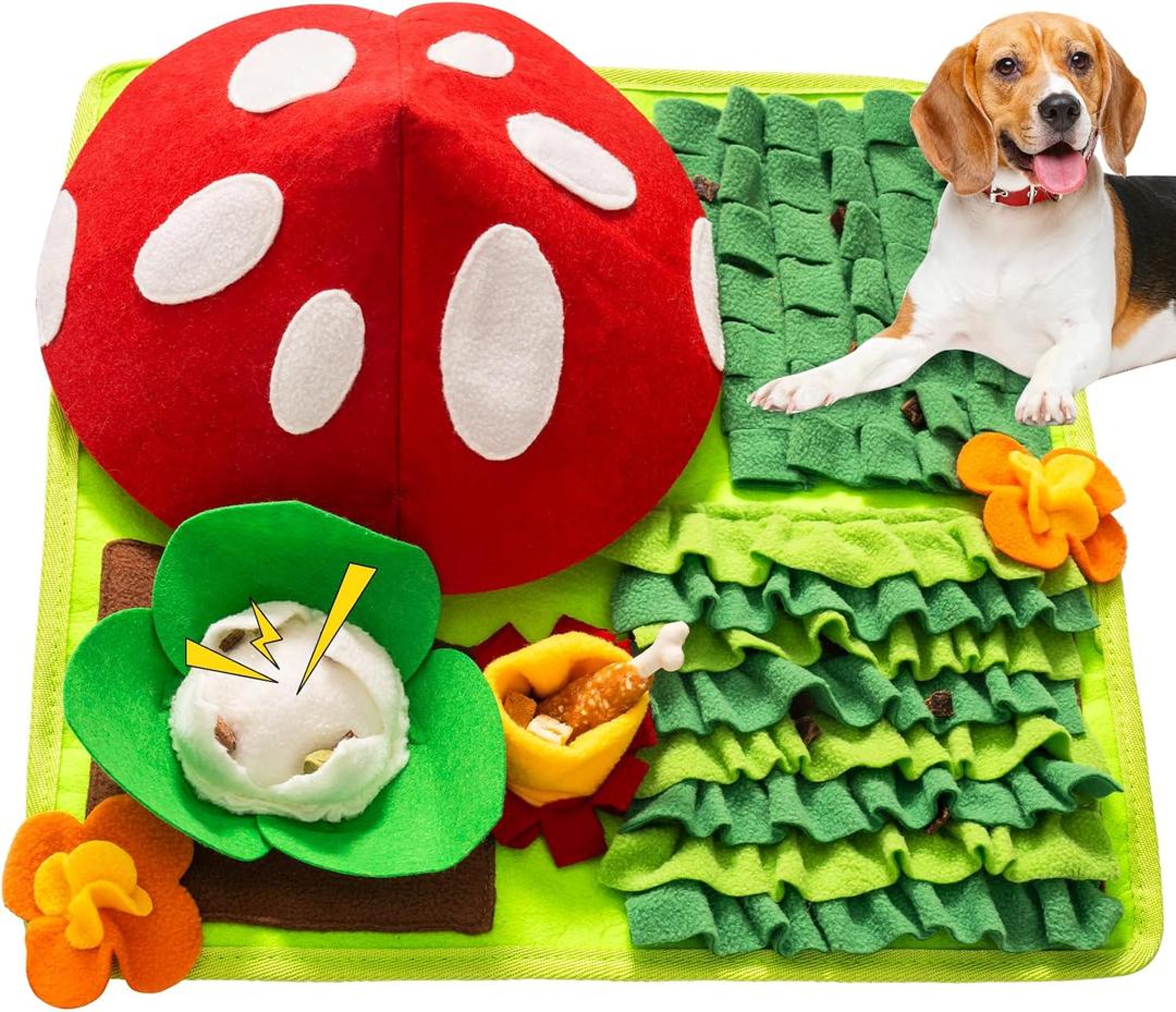 Mewoo Snuffle Mat for Small Dogs, 16" x 16 Sniff Mat Slow Feeding Mat with Squeaky for Cats or Rbbits, Dog Snuffle Enrichment Puzzle Interactive Dog Toys for Boredom (Small-16"Lx 16"W)
