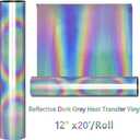 HTVVETUR Glow in The Dark HTV Heat Transfer Vinyl Roll 12 Inch by 20 Feet Iron on DIY for T-Shirt PU Stretch Elastic HTV Vinyl (Reflective Rainbow, 20FT)