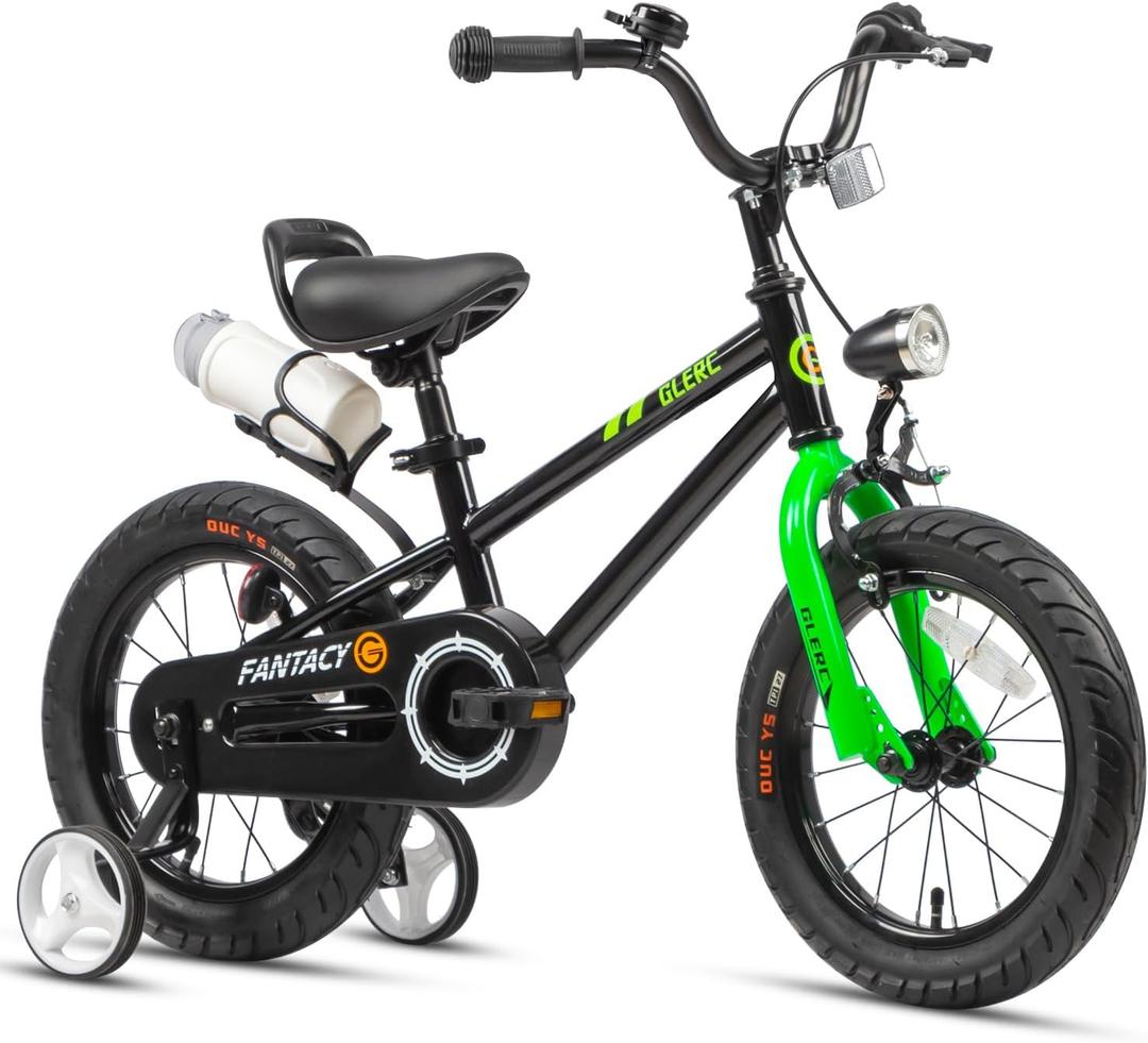 Glerc Fantacy Kids Bike, 12-20 Inch Children Bicycle for 2-13 Years Old Boys Girls, Kids Bicycle with Water Bottle Holder & Headlight & Training Wheels, Multiple Colors, 14 inch