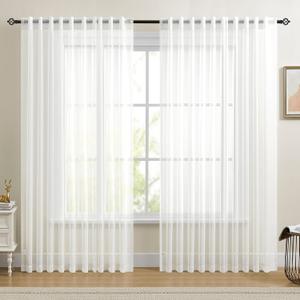 Dreaming Casa White Sheer Curtains 84 Inches Long, Rod Pocket & Back Tab Light Filtering Textured Sheers for Living Room Bedroom, 2 Panels, Each 100" W x 84" L