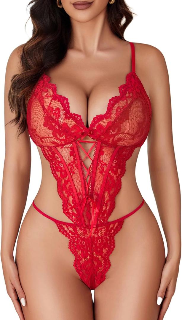 Avidlove Sexy Lingerie for Women Lace Teddy Bodysuit One Piece Lingerie (Small)