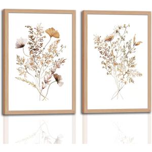 2Pcs Framed Watercolor Botanical Wall Art Vintage Floral Art Prints Wildflowers Art Modern Boho Canvas Wall Art Painting Farmhouse Wall Picture Decor for Living Room Bedroom Decor 16x24 Inch
