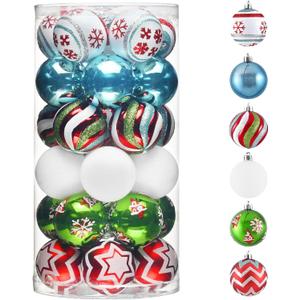 Valery Madelyn Christmas Ornaments Tree Decorations, 30ct Colorful Red Green Blue Shatterproof Christmas Ball Ornaments Set, 2 Inch Rainbow Hanging Ornament Bulk for Xmas Holiday Party Decor