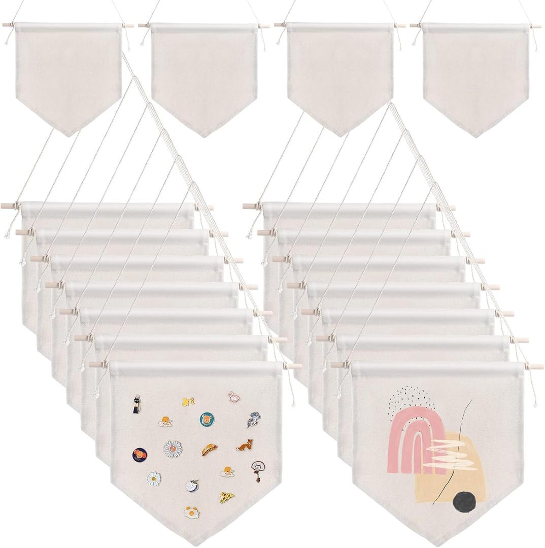 16PCS Blank Canvas Banners - Wall Decorative DIY Wall Display Hanging Flags, Enamel Pin Wall Display Banners for Enamel Lapel Badge Collection