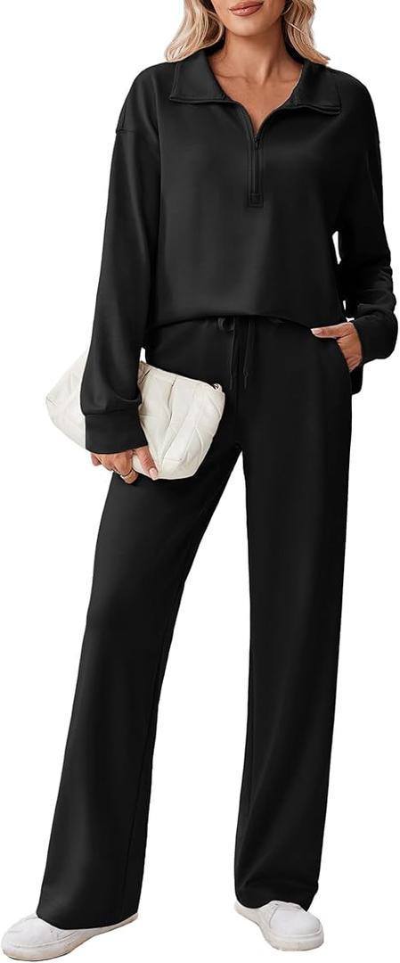 INSPARK 2 Piece Sets for Women 1/2 Zip Sweatsuit Loose Fit Sweatshirt Straight Leg Pants 2025 Matching Outfit Fall Tracksuit
 M