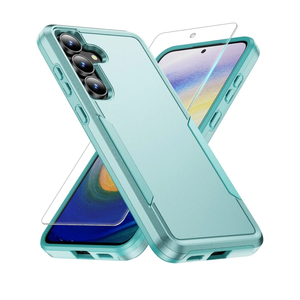 Phone Case for Samsung Galaxy S25 FE Case with Tempered Glass Screen Protector Soft TPU Inner Layer and Hard Back Cover Double Layer Design Phone Case for Women Men Girl Boy (Mint)