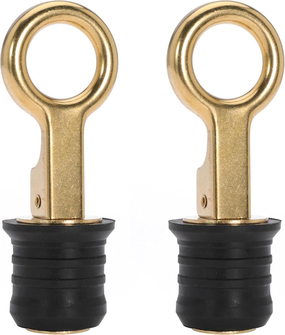 Boat Drain Plug - O-Handle Snap Plug, Brass/Stainless Steel, Rubber