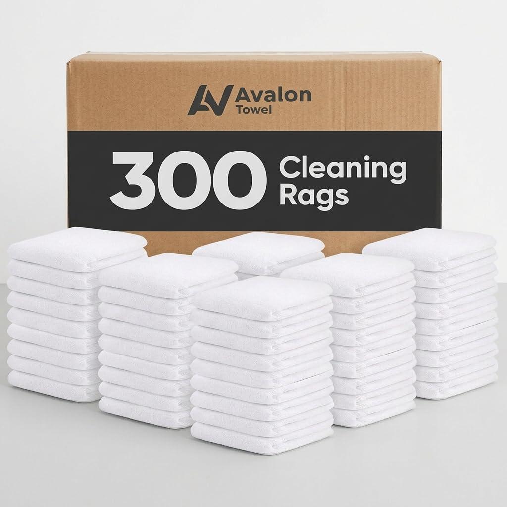 Avalon Towels Bar Towels (300 Pieces) Size 14x17 Inches 100% Cotton, Absorbent and Reusable Cleaning Rags, Multipurpose Cleaning Towels, Terry Cloth Rags, Durable Shop Rags (White)