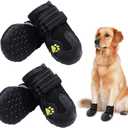 Waterproof Dog Boots, Dog Outdoor Shoes for Medium to Large Dogs with Two Reflective Fastening Straps and Rugged Anti-Slip Sole (Black 4PCS). (Size 3: (2.36"x2.17"(L*W) for 23-33 lbs)