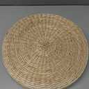 Meditation Cushion, 15.7inch / 40cm Dia Straw Floor Seat Cushion for Deep Thought Leisure Round Shape Soft Pouf Light Yellow Knitted Tatami Cushion