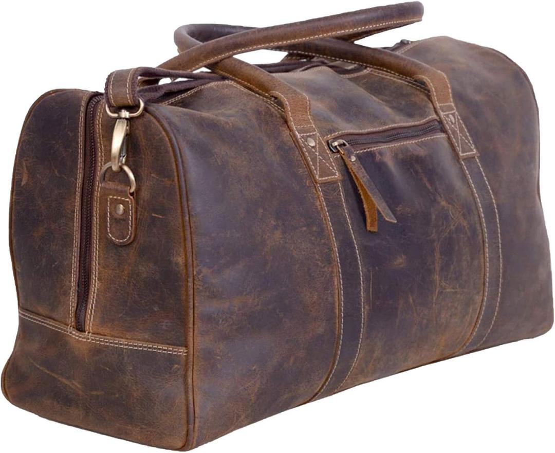 KomalC 24 Inch Leather Duffle Bags for Men and Women Travel Overnight Weekend Bag Sports Gym Duffel for Men