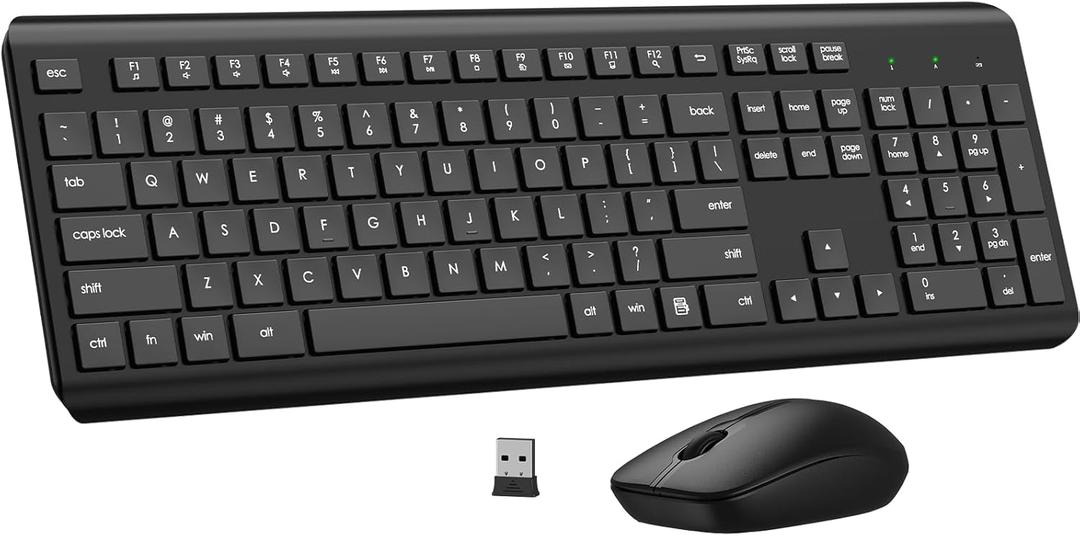 Wireless Keyboard and Mouse Combo, Full Size Silent Ergonomic Keyboard and Mouse, Long Battery Life, Optical Mouse, 2.4G Lag-Free Cordless Mice Keyboard for Computer, Mac, Laptop, PC, Windows (Black)