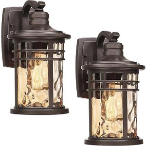 Darkaway Outdoor Wall Light Fixture,Outside Porch Lights Wall Mounted Amber Ripple Glass 2pcs Modern Exterior Waterproof Wall Sconce Lighting for House Front Door Garage