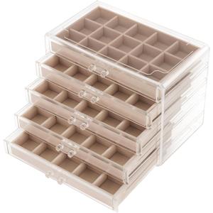 Jewelry Box OrganizerAcrylic Storage Organizer with 5 Drawers Adjustable Velvet Trays grid size Jewelry Storage Box Clear Jewelry Organizer Gift for Women Girls (5 layer)