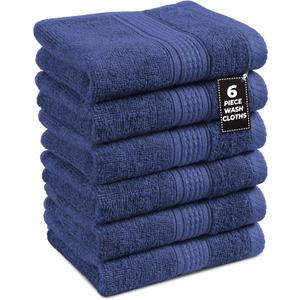 LANE LINEN Washcloths Pack of 6 - Spa & Salon Quality - 100% Ring Spun Cotton Face Cloths - Soft & Ultra Absorbent Wash Cloth Set for Body, Beauty, Home, Gym - Fingertip Towels - 13"x13", Navy Blue