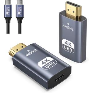 USB C Female to HDMI Male Adapter with USB Video Cable, 4K@60Hz Uni-Directional USB Type C Source to HDMI 2.0 Display Converter Thunderbolt 3/4 to HDM-I for i-/Phone 17 MacBok Pro/Air, Galaxy - 1 Pack