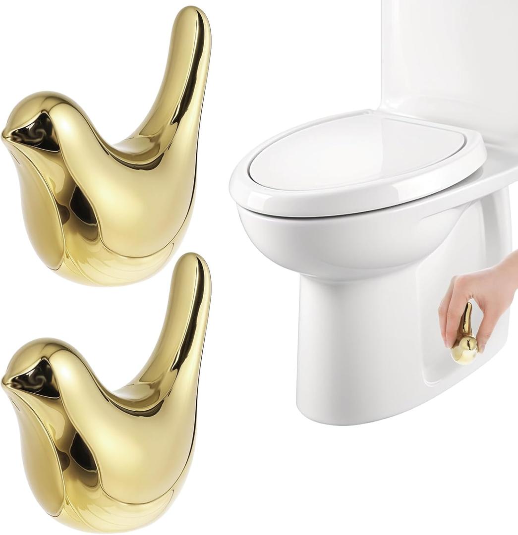 2 Pcs Toilet Bolt Caps Ceramic Gold Bird Replacement Toilet Screw Cover Caps Bathroom Decorative Toilet No Need to Cut The Bolt and No Tools Required - Universal Fit