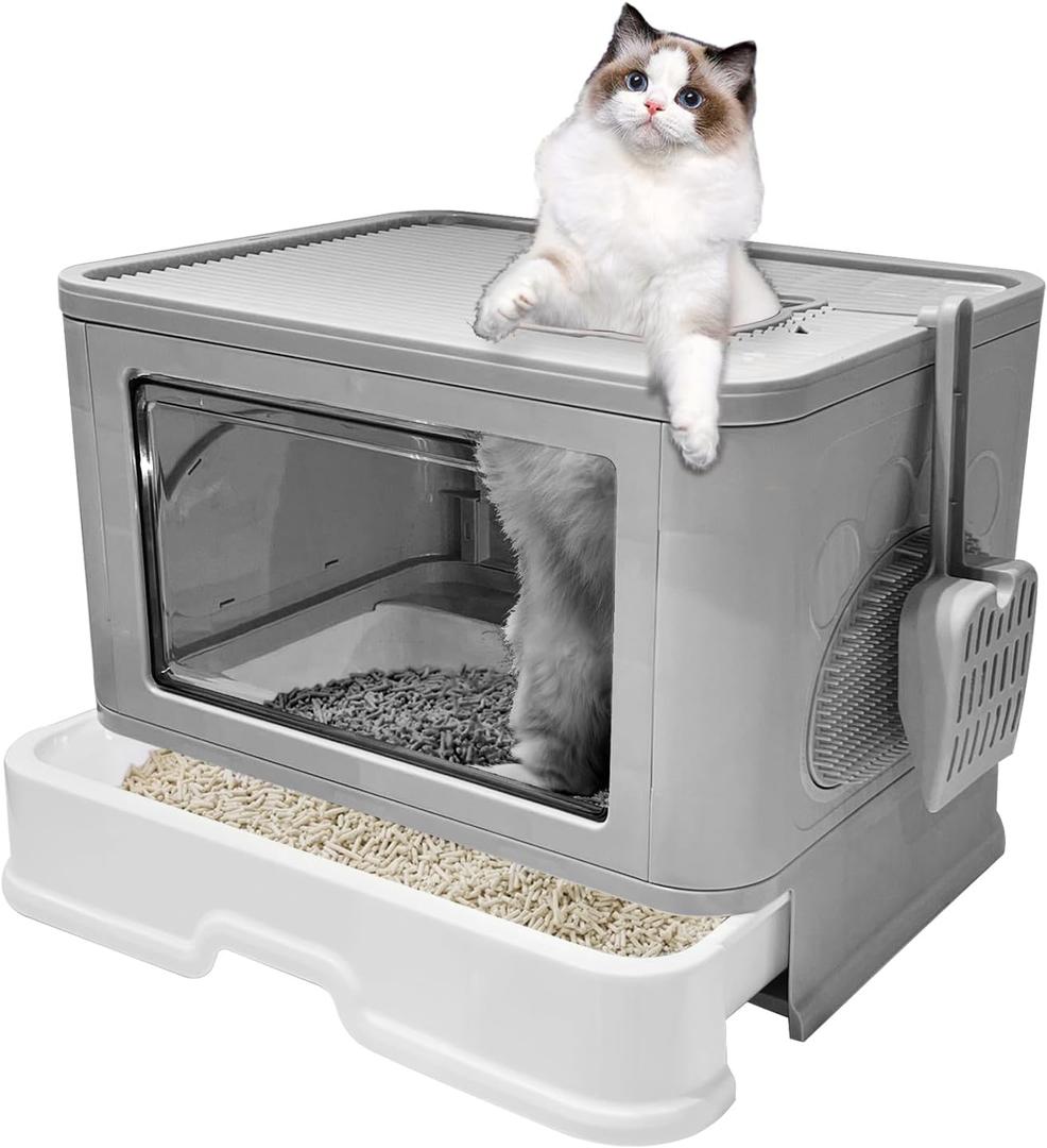 Foldable Box, Enclosed Potty with Scoop, Front Entry Top Exit Cat Litter, Closed Smell Proof Anti Splashing, Drawer Type Cat Litter Easy to Clean Foldable Box, Enclosed Potty with Scoop, Front Entry Top Exit Cat Litter, Closed Smell Proof Anti Splashing, Drawer Type Cat Litter Easy to Clean