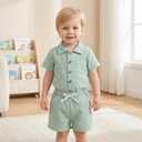 Toddler Baby Boys Clothes Ribbed Button-Down Shirt Tops +Shorts Pocket Outfit 2 PCS set 12 Months-5T Without Tee (Green)