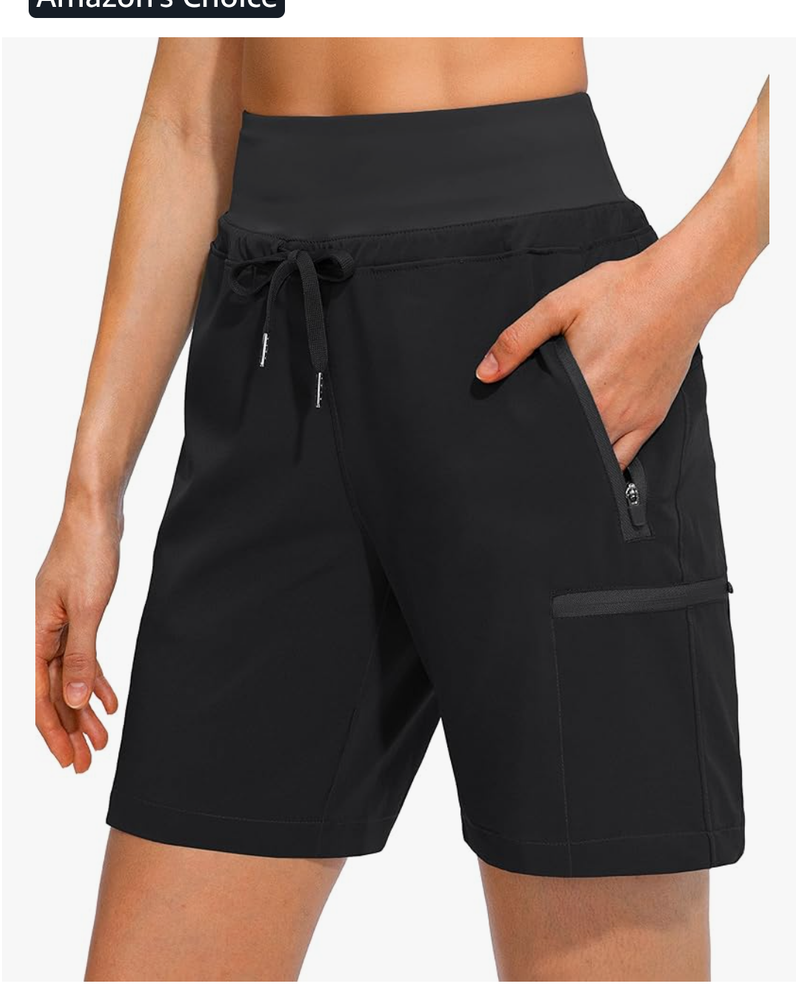 Obla Women's Hiking Cargo Shorts Zipper Pockets Soft High Waisted Quick Dry 7 Inch Long Shorts for Women Golf Athletic Summer Extra Large, Black 