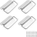 4 Pcs Chest Handles, 3 Inch Pull Handles with Screws, Stainless Steel Foldable Pull Ring Handle for Toolbox, Heavy Duty Surface Mount Case Handle, Silver