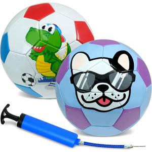 Kids Soccer Ball Soft Thick Durable TPU Cover 2 Pack with Pump (Also in Size 2, and Size 3) (Blue/White)